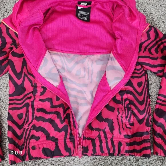 Nike Fireberry Jacket Girls Sz Small Pink Black Tiger Stripe Standard Fit Hooded - Picture 4 of 9